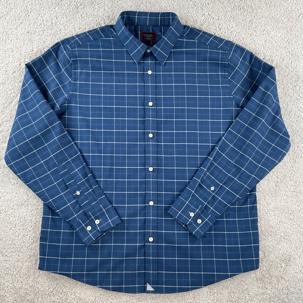 UNTUCKit Otranto Blue Windowpane Plaid‎ Slim Fit Shirt Mens XXL